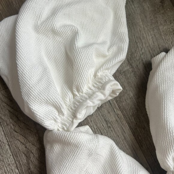 FREE PEOPLE Beach White Bubbly Puff Sleeve Off The Shoulder Mini Dress S - Picture 12 of 13